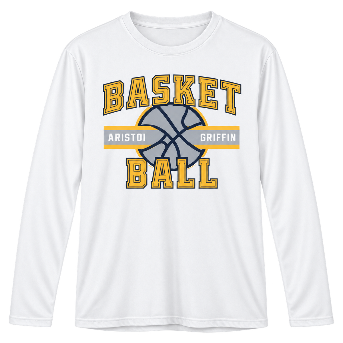 Basketball white long sleeve performance tee