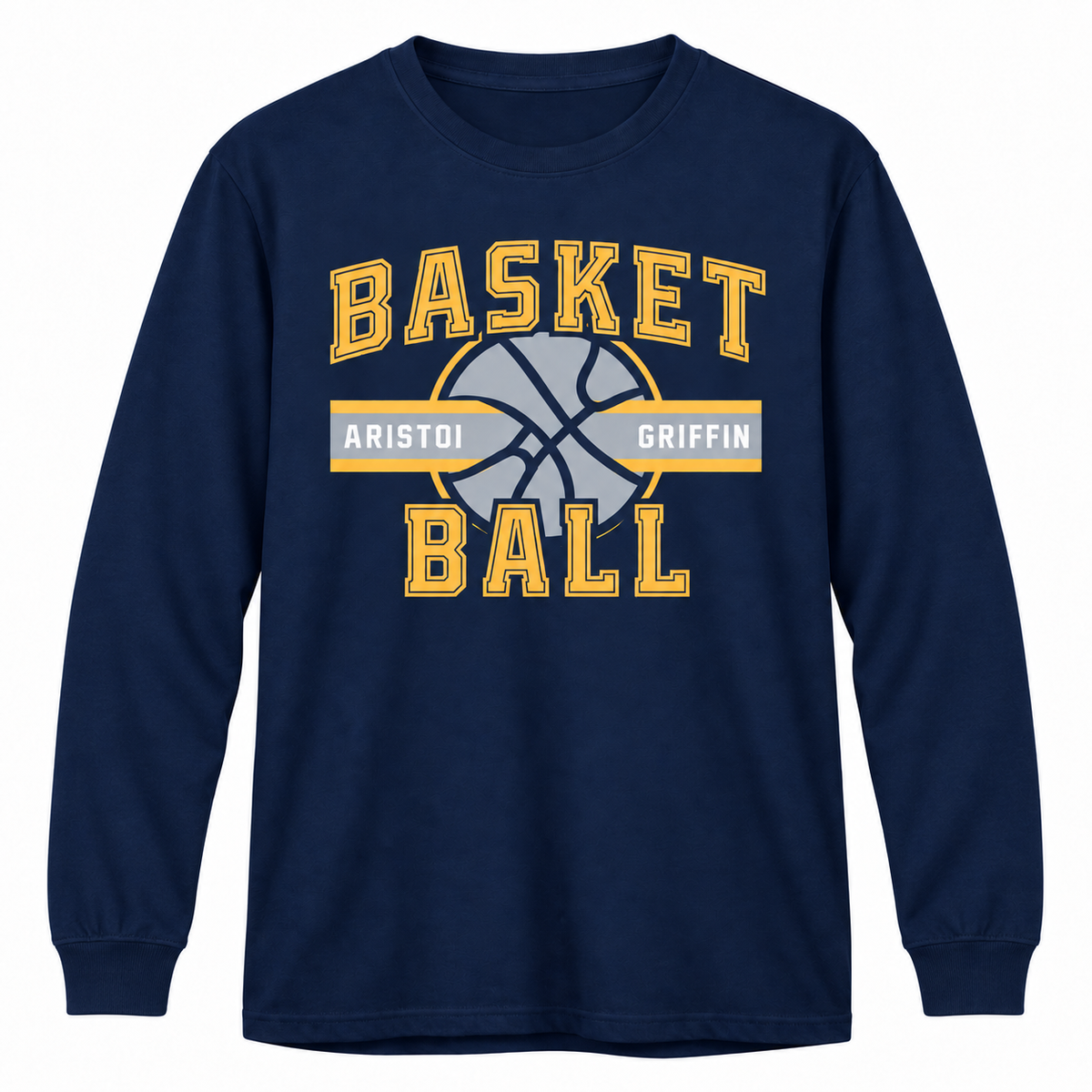 Basketball navy 100% cotton long sleeve tee