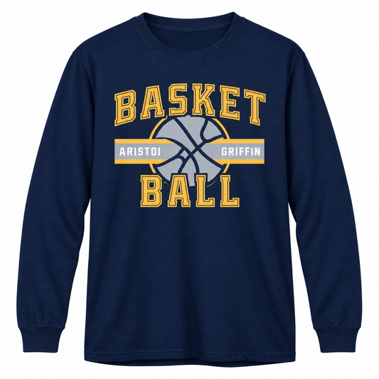 Basketball navy 100% cotton long sleeve tee