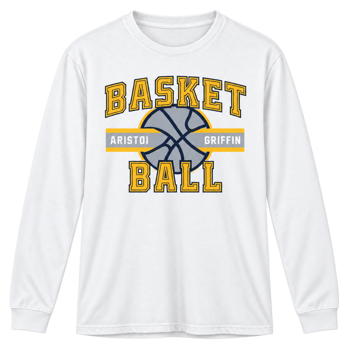 Basketball white 100% cotton long sleeve tee