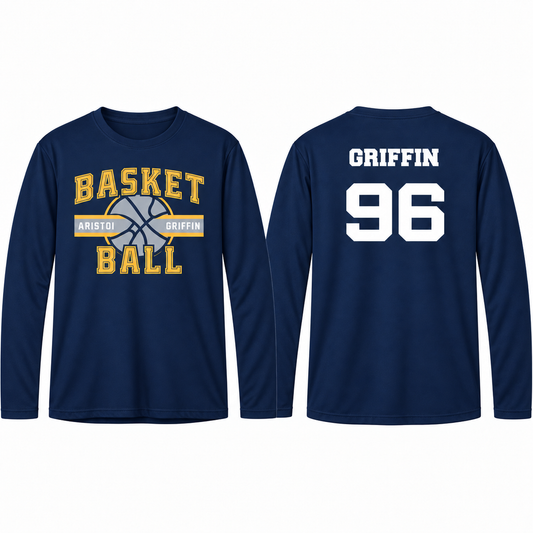 Basketball navy custom name and number performance long sleeve front and back