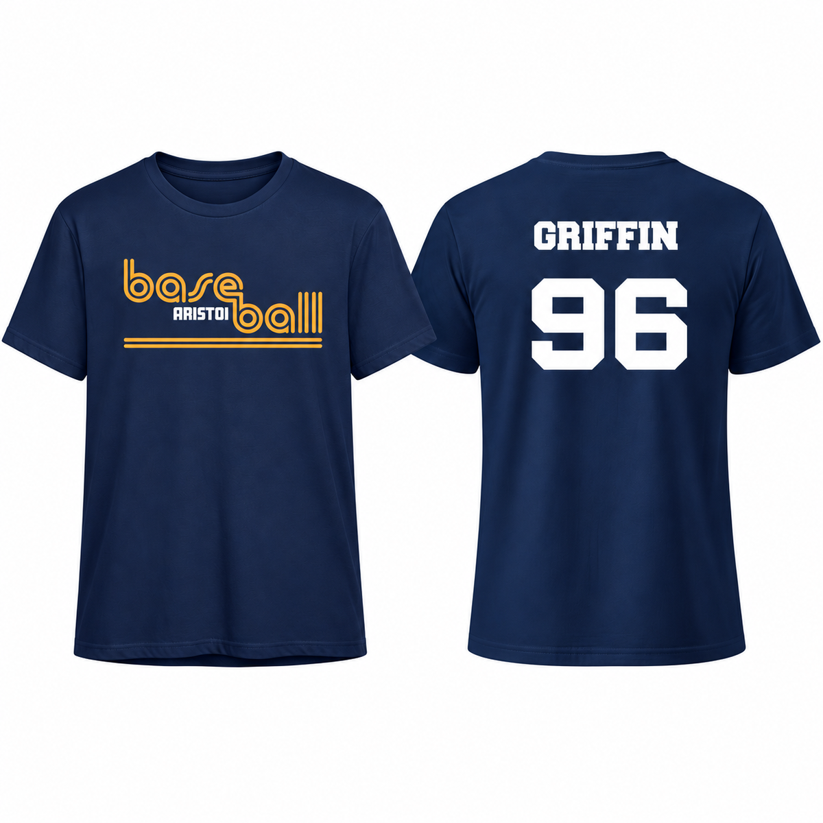 Aristoi Baseball custom name and number tee front and back