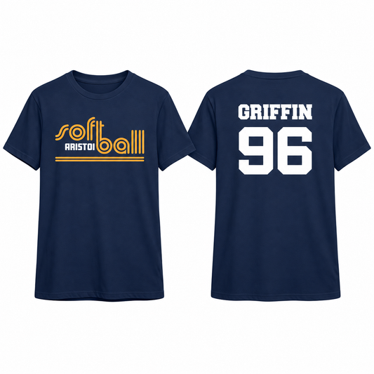 Aristoi Softball custom name and number tee front and back