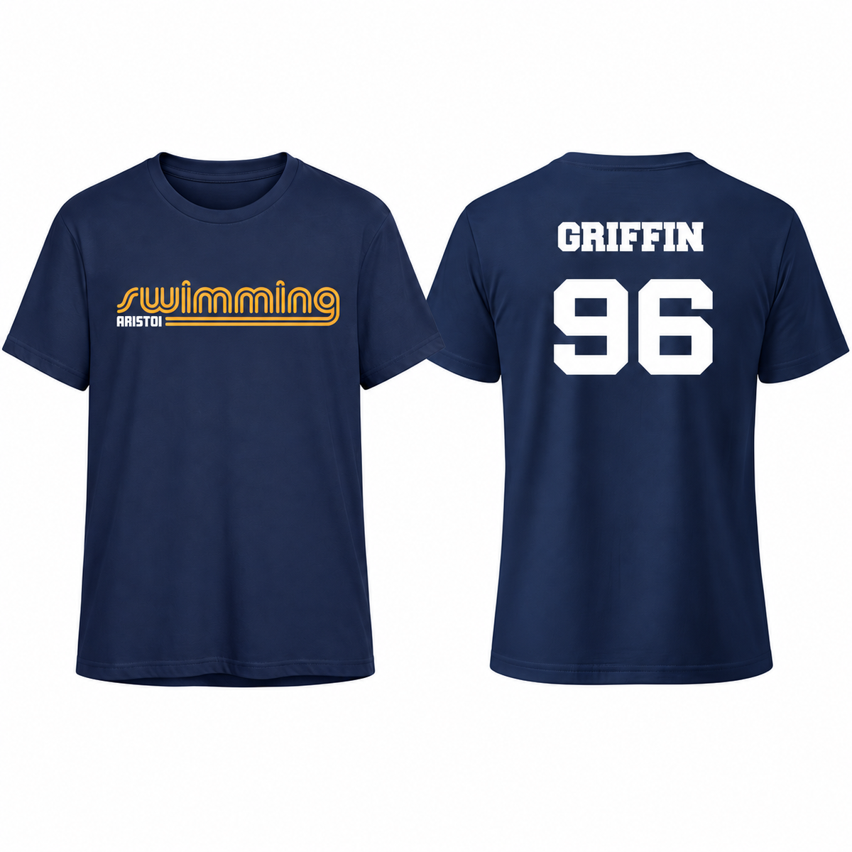 Aristoi Swimming custom name and number tee front and back