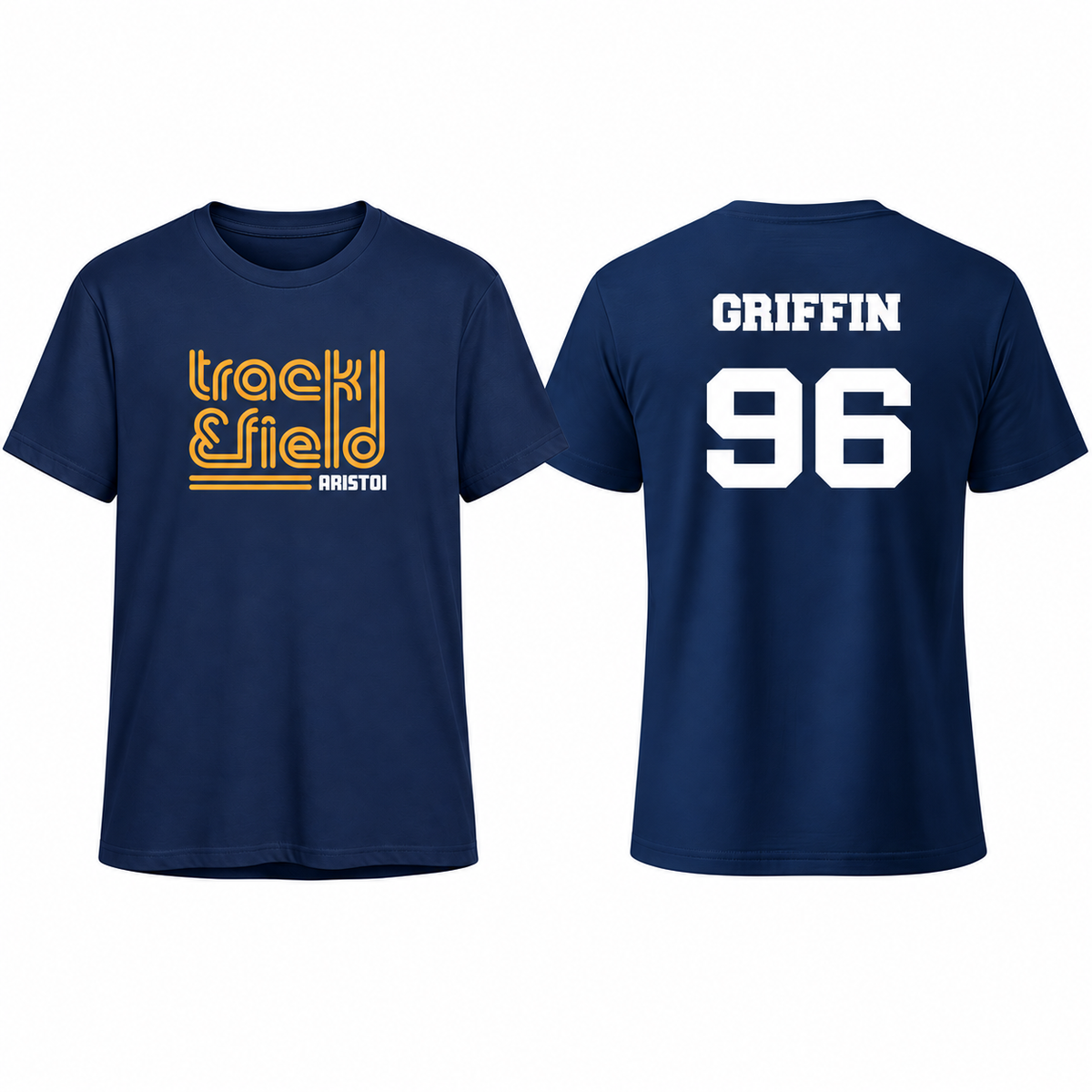Aristoi Track & Field custom name and number tee front and back